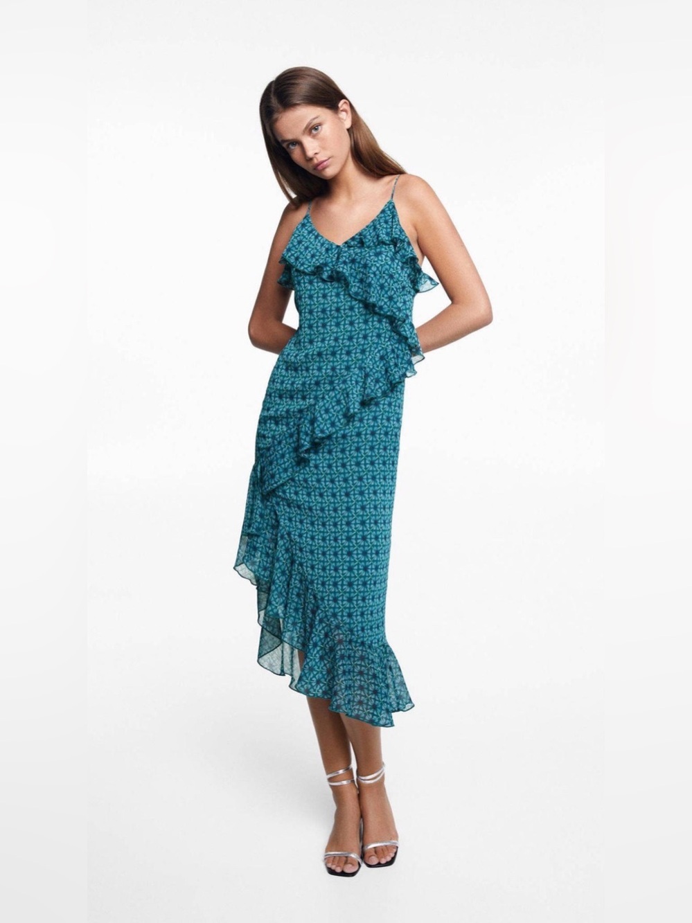 Mango Juniors Maxi Riffled Dress Y2K Prom , size XS (14-16)years